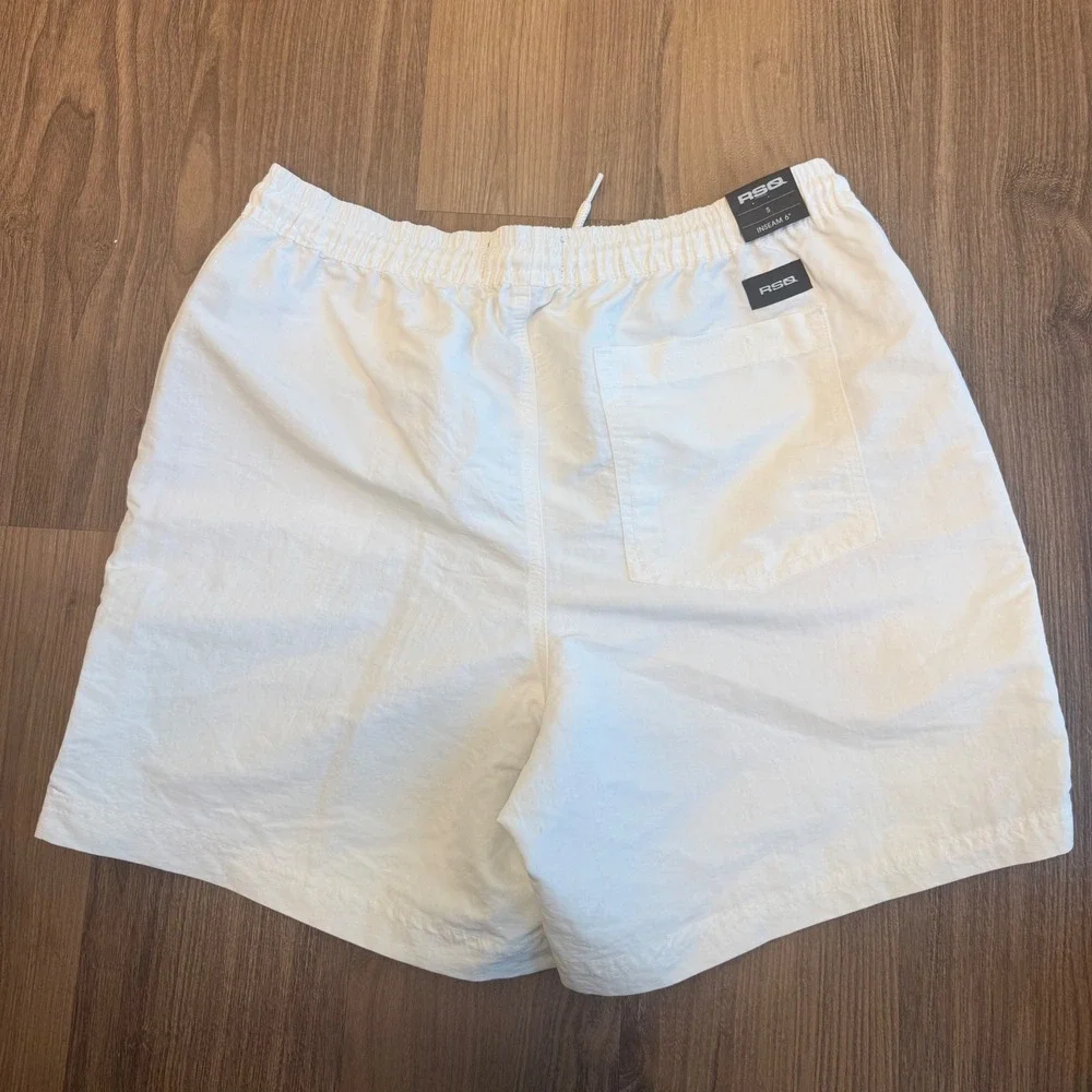 RSQ Mens Nylon Shorts White Elastic Waist Drawstring 6 Inch Inseam Size S NEW
